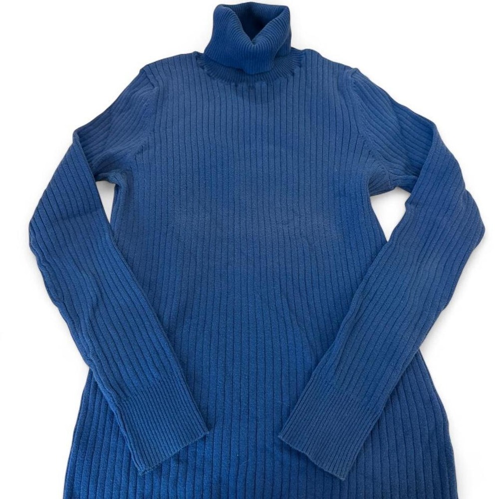 Merona Blue Ribbed Turtleneck Sweater Vintage 2009 Cotton Blend Size M